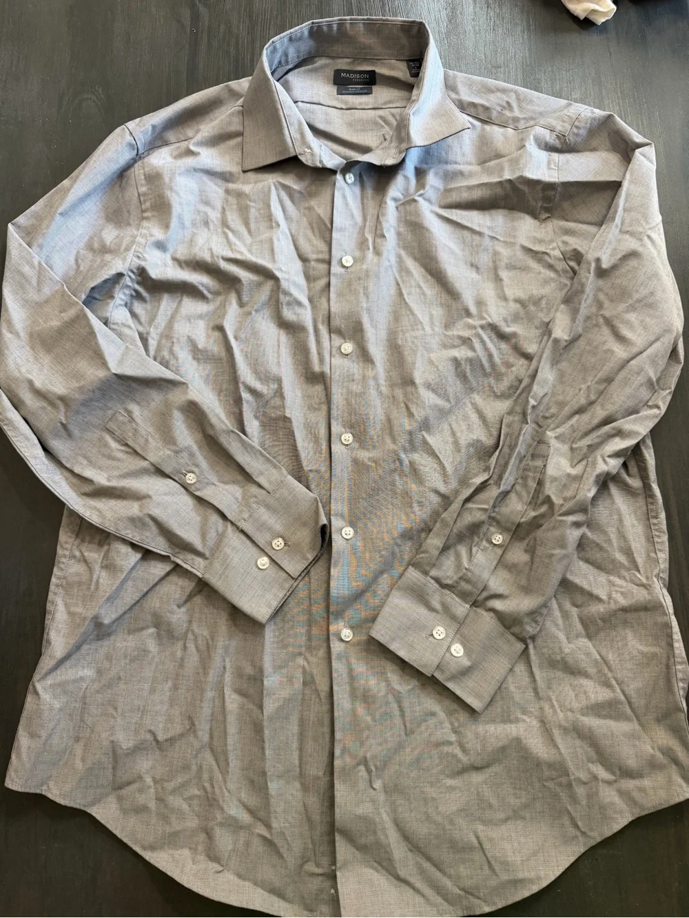 Madison Slim Fit Dress Shirt Mens 16-16½ Gray Long Sleeve Button Up